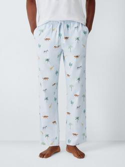 John Lewis Organic Cotton Safari Print Pyjama Trousers, Blue Sky, Blue Sky