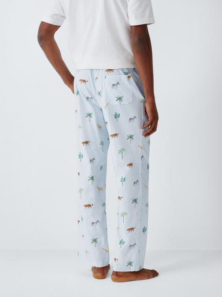 John Lewis Organic Cotton Safari Print Pyjama Trousers, Blue Sky - view 2, Blue Sky