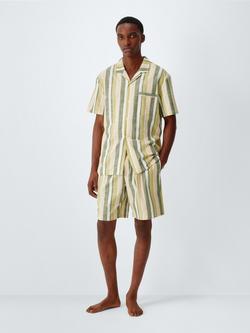 John Lewis Organic Cotton Stripe Short Pyjama Set, Green Mid, Green Mid
