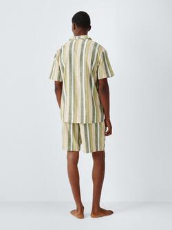 John Lewis Organic Cotton Stripe Short Pyjama Set, Green Mid - view 2, Green Mid