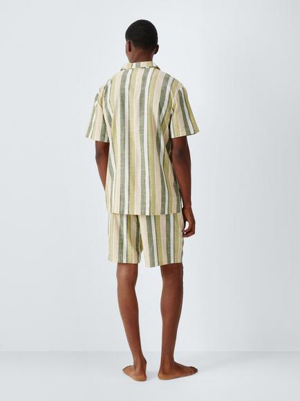 John Lewis Organic Cotton Stripe Short Pyjama Set, Green Mid - view 2, Green Mid