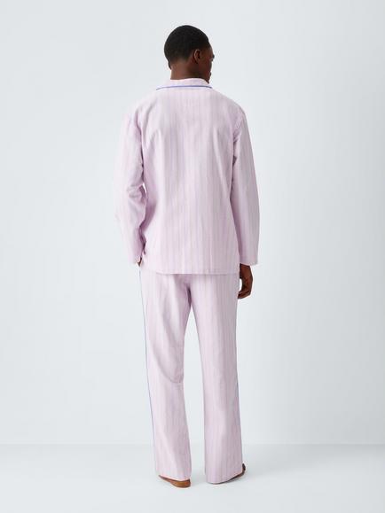 John Lewis Organic Cotton Stripe Pyjama Set, Pink Mid - view 2, Pink Mid