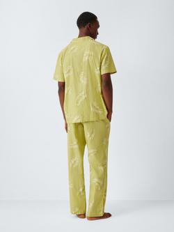 John Lewis Organic Cotton Palm Stripe Short Sleeve Pyjama Set, Green Mid - view 2, Green Mid