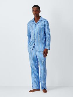 John Lewis Organic Cotton Floral Stripe Pyjama Set, Blue Mid, Blue Mid