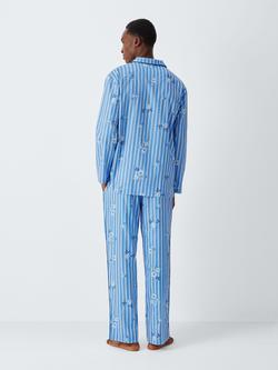 John Lewis Organic Cotton Floral Stripe Pyjama Set, Blue Mid - view 2, Blue Mid