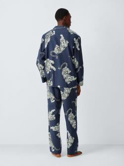 John Lewis Organic Cotton Tiger Print Pyjama Set, Blue Navy - view 2, Blue Navy