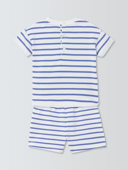 John Lewis Baby Stripe Loopback Cotton T-Shirt & Shorts Set, Blue - view 2, Blue