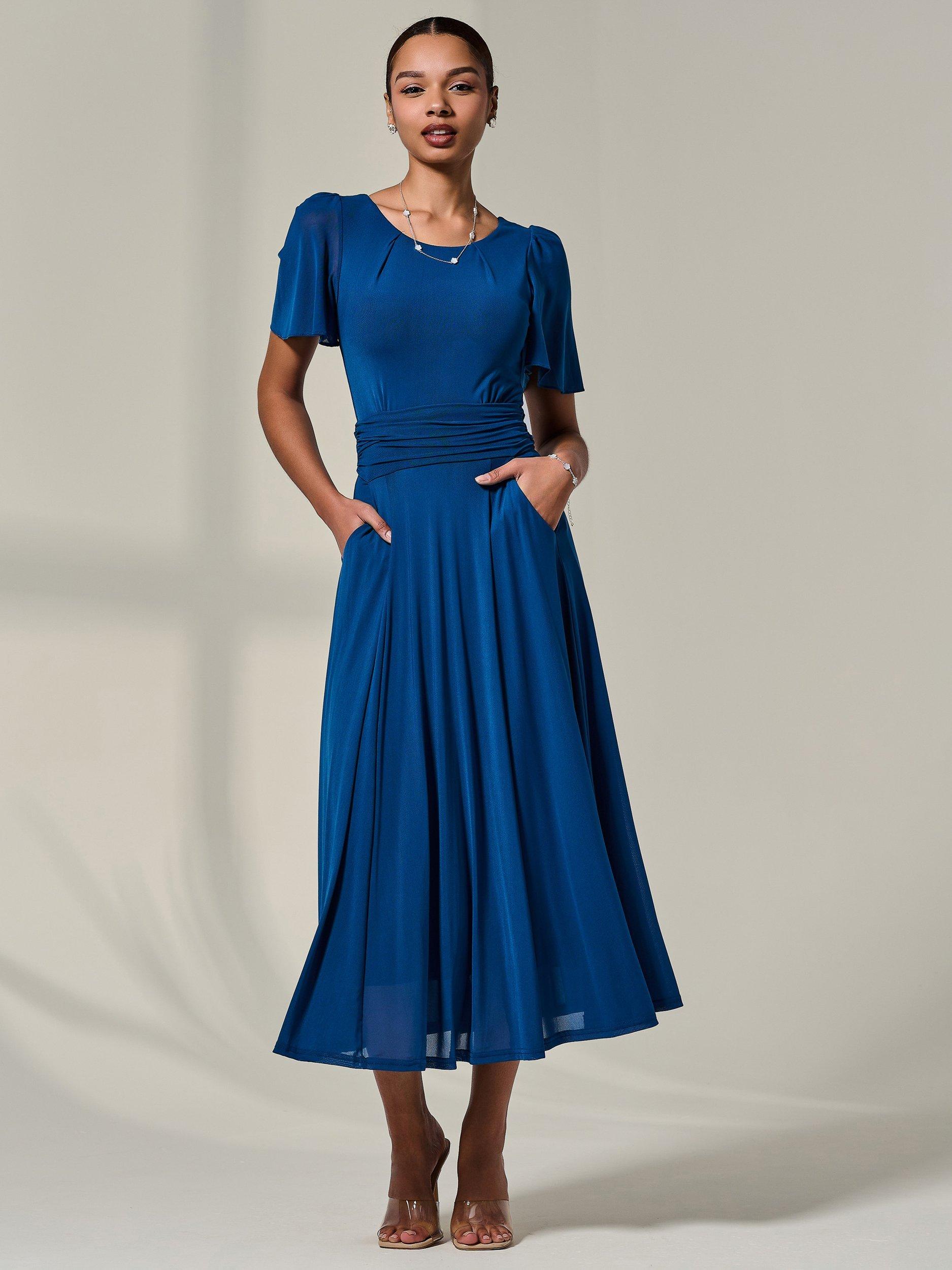 slim fit dress slacks Drop Waist Fit and Flare Mikado Midi Dress in Persimmon main image 1