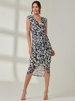 Jolie Moi Abstract Ruched Bodycon Dress, Black Geo, Black Geo