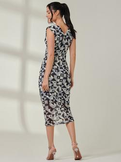 Jolie Moi Abstract Ruched Bodycon Dress, Black Geo - view 2, Black Geo