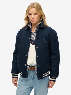 Superdry Country Club Wool Blend Bomber Jacket, Blueberry Navy