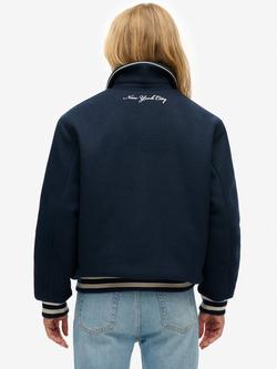 Superdry Country Club Wool Blend Bomber Jacket - view 2, Blueberry Navy