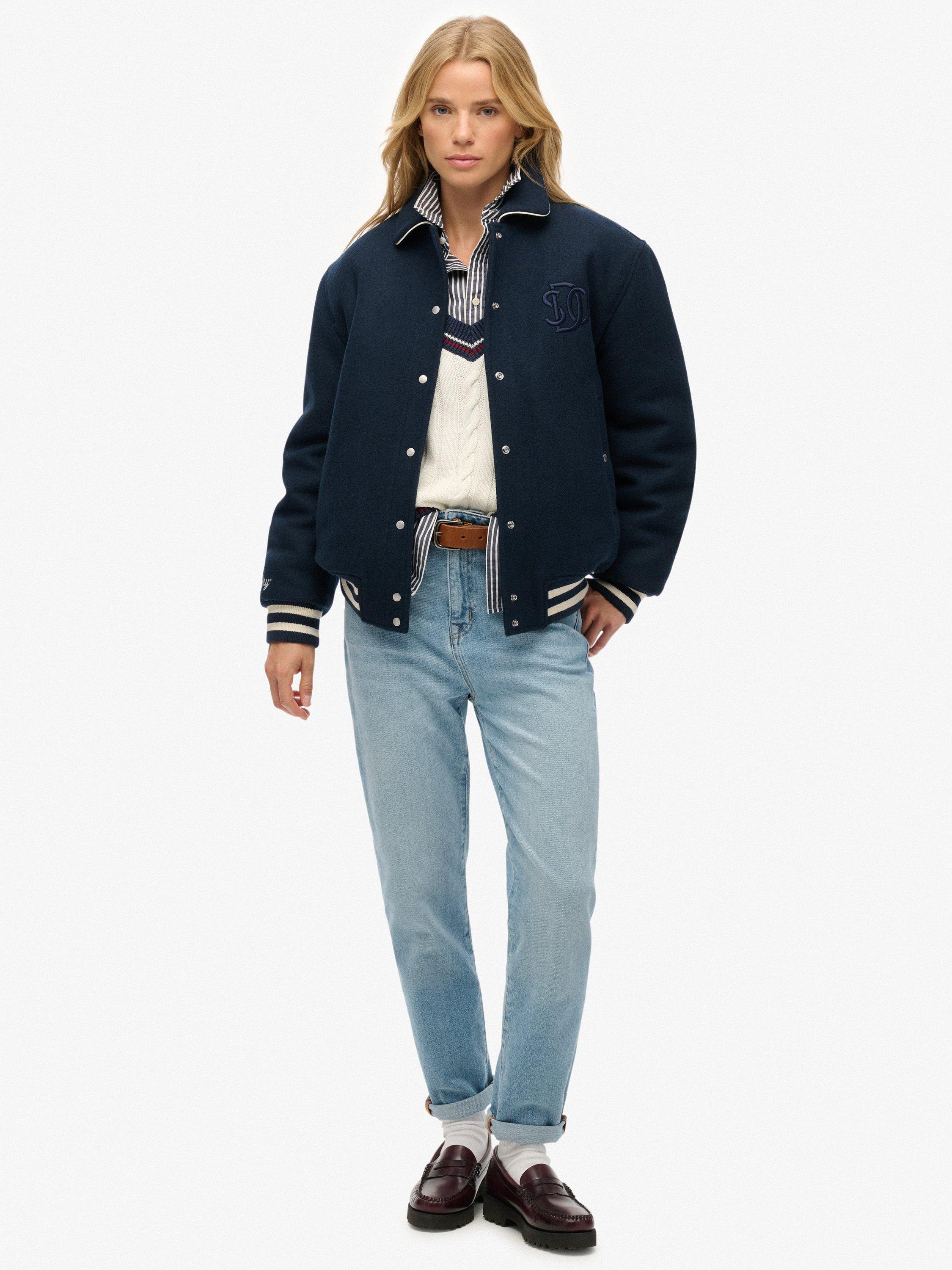 Product image 3 of 7, which shows Superdry Country Club Wool Blend Bomber Jacket, Blueberry Navy, 8