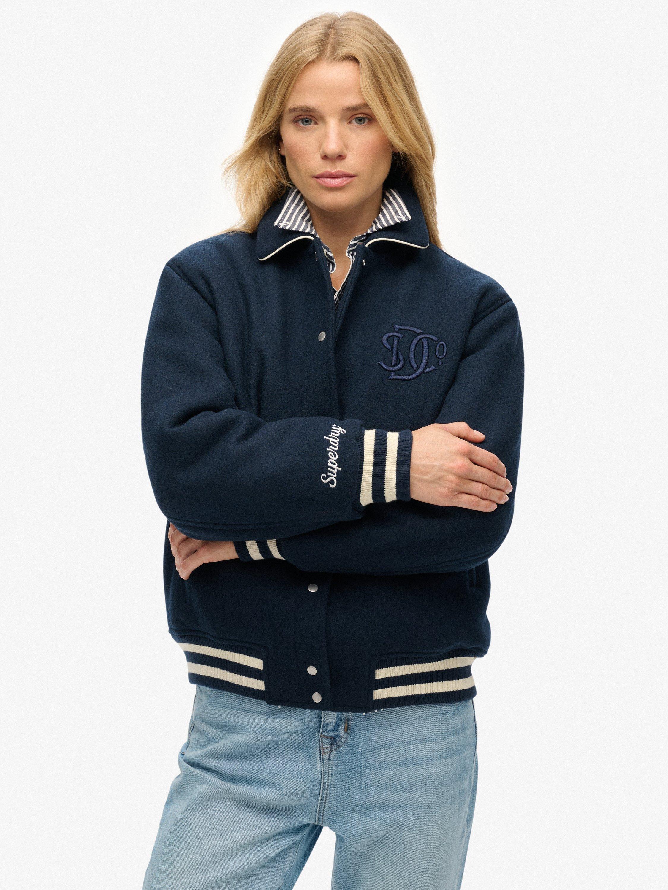 Product image 4 of 7, which shows Superdry Country Club Wool Blend Bomber Jacket, Blueberry Navy, 8