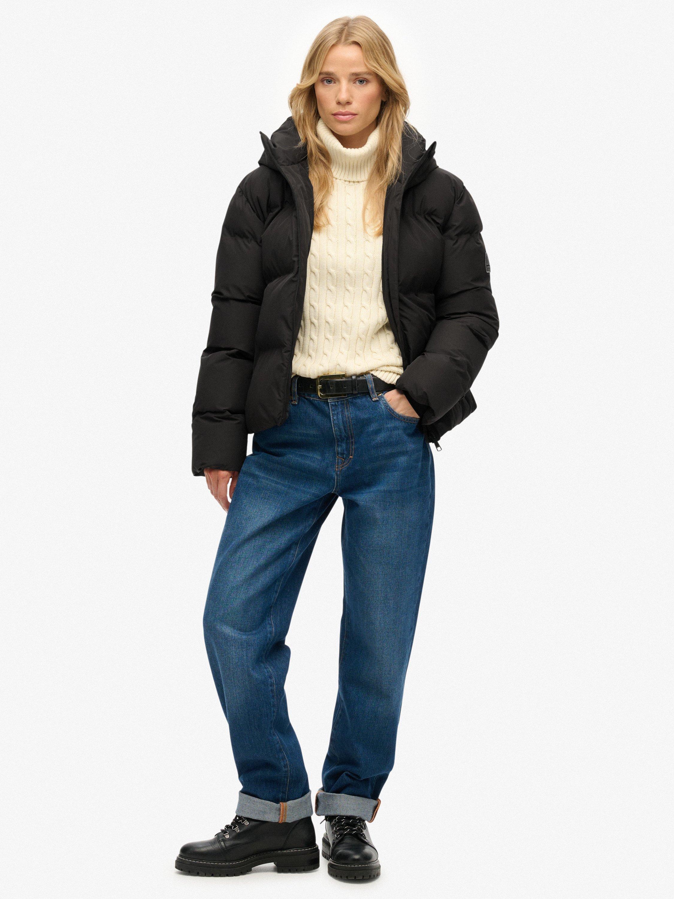 Product image 3 of 7, which shows Superdry City Boxy Puffer Jacket, Black, 6