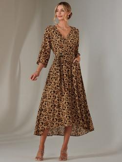 Jolie Moi Leopard Print Flare Midaxi Dress, Brown Leopard, Brown Leopard