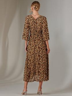 Jolie Moi Leopard Print Flare Midaxi Dress, Brown Leopard - view 2, Brown Leopard