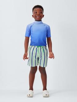 John Lewis Kids' Stripe Swim Shorts, Green Multi - view 2, Green Multi