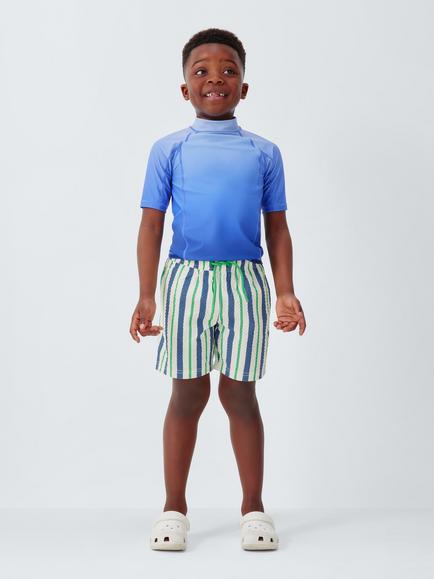 John Lewis Kids' Stripe Swim Shorts, Green Multi - view 2, Green Multi