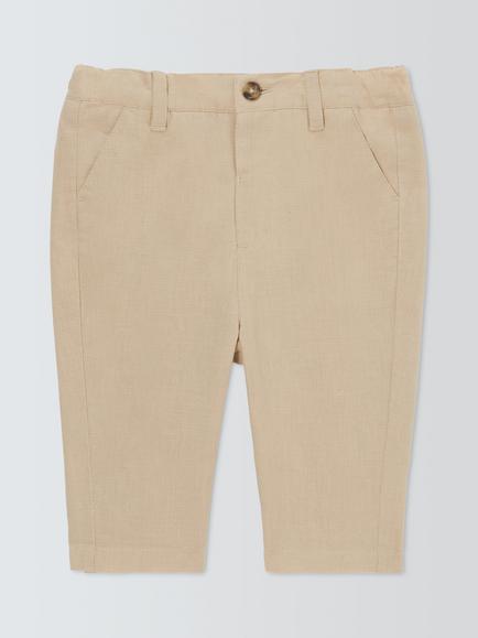 John Lewis Heirloom Collection Baby Linen Blend Trousers, Natural, Natural