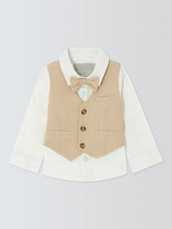 John Lewis Heirloom Collection Baby Waistcoat, Shirt & Bow Tie Set, Natural, Natural