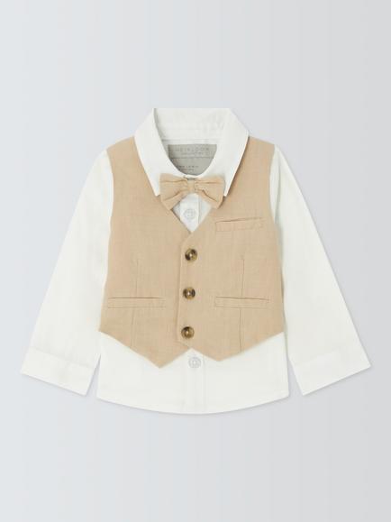 John Lewis Heirloom Collection Baby Waistcoat, Shirt & Bow Tie Set, Natural, Natural