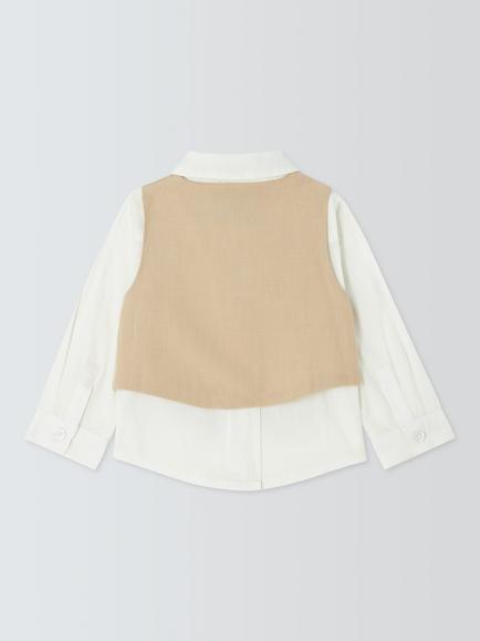 John Lewis Heirloom Collection Baby Waistcoat, Shirt & Bow Tie Set, Natural - view 2, Natural