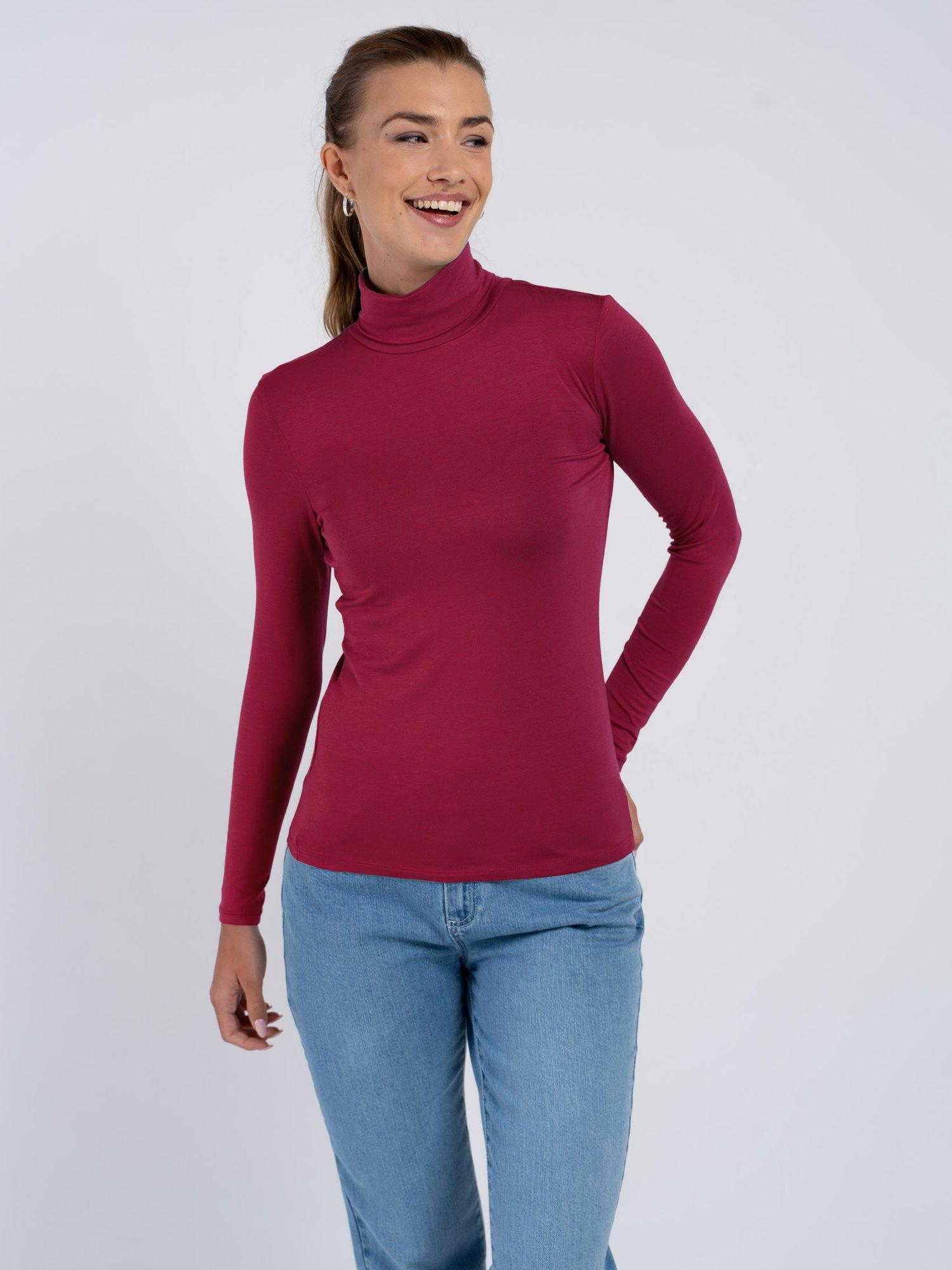 Product image 1 of 5, which shows Celtic & Co. Roll Neck Long Sleeve Top, Bordeaux, 8