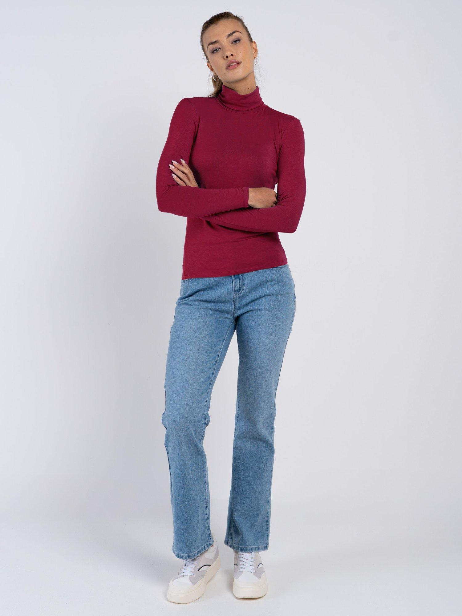 Product image 2 of 5, which shows Celtic & Co. Roll Neck Long Sleeve Top, Bordeaux, 8