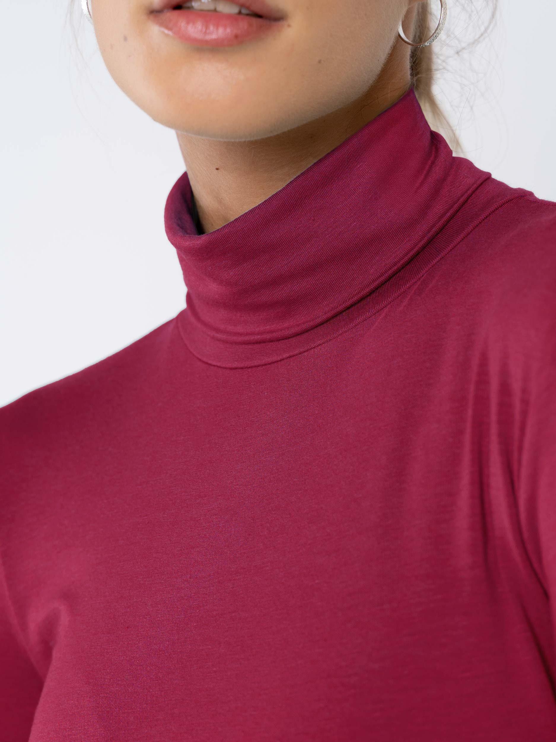 Product image 4 of 5, which shows Celtic & Co. Roll Neck Long Sleeve Top, Bordeaux, 8