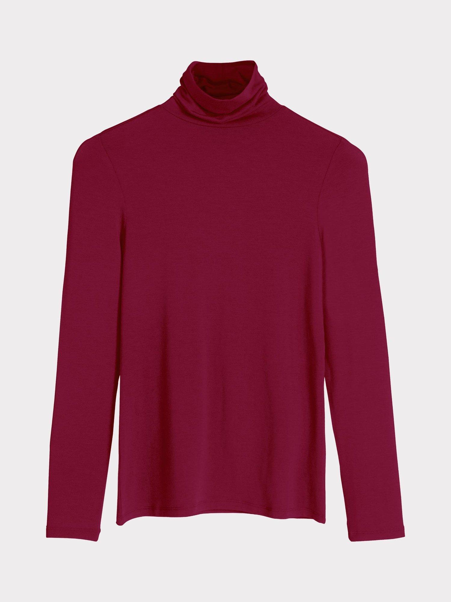 Product image 5 of 5, which shows Celtic & Co. Roll Neck Long Sleeve Top, Bordeaux, 8