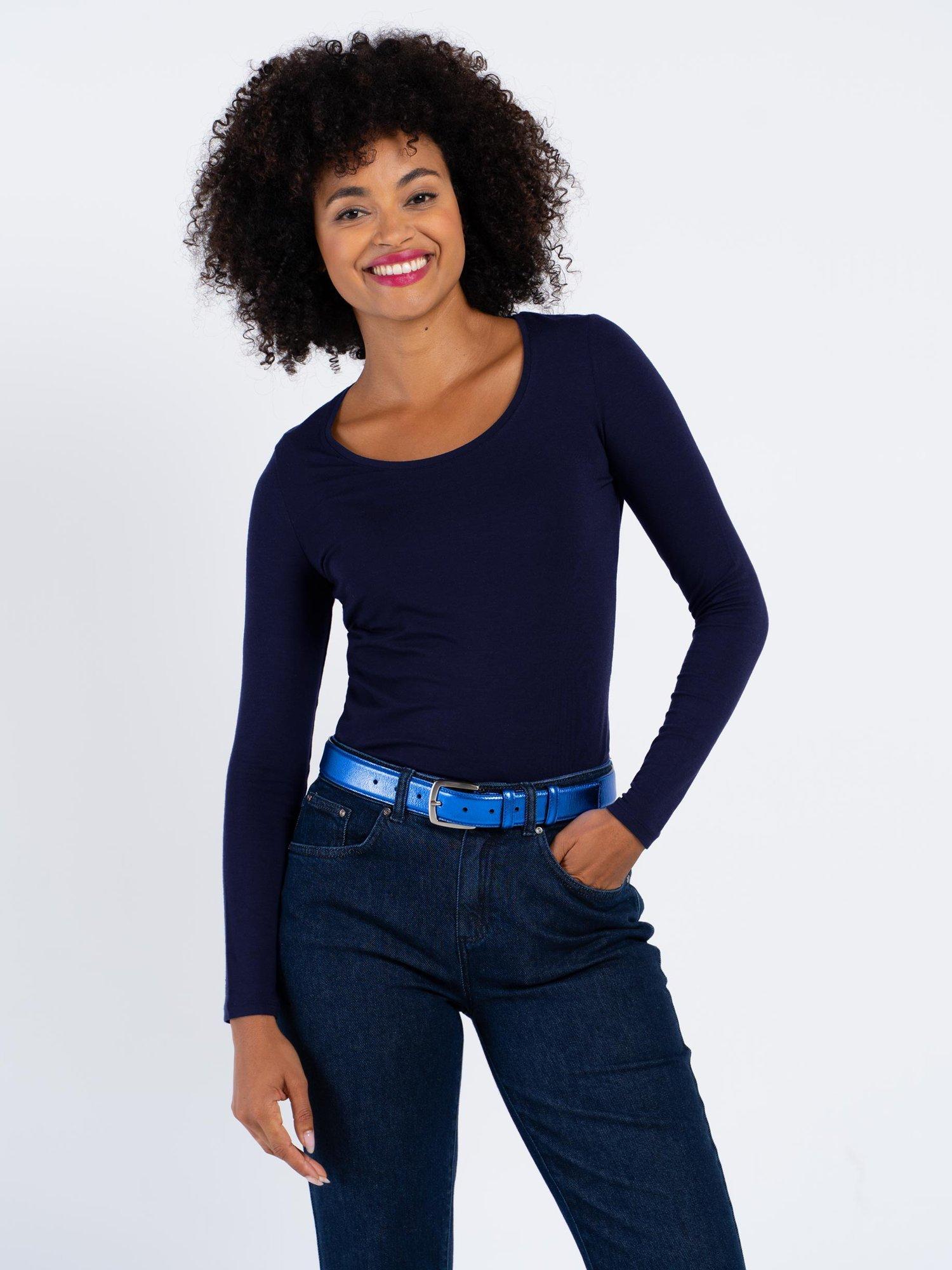 Product image 1 of 4, which shows Celtic & Co. Smooth Scoop Neck Top, Navy, 8