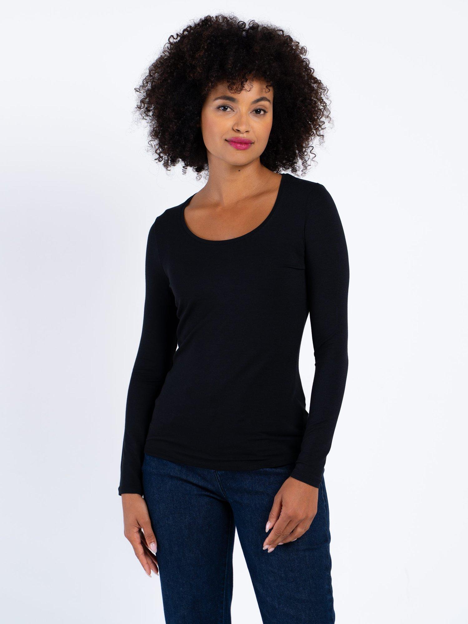 Product image 1 of 5, which shows Celtic & Co. Smooth Scoop Neck Top, Black, 8