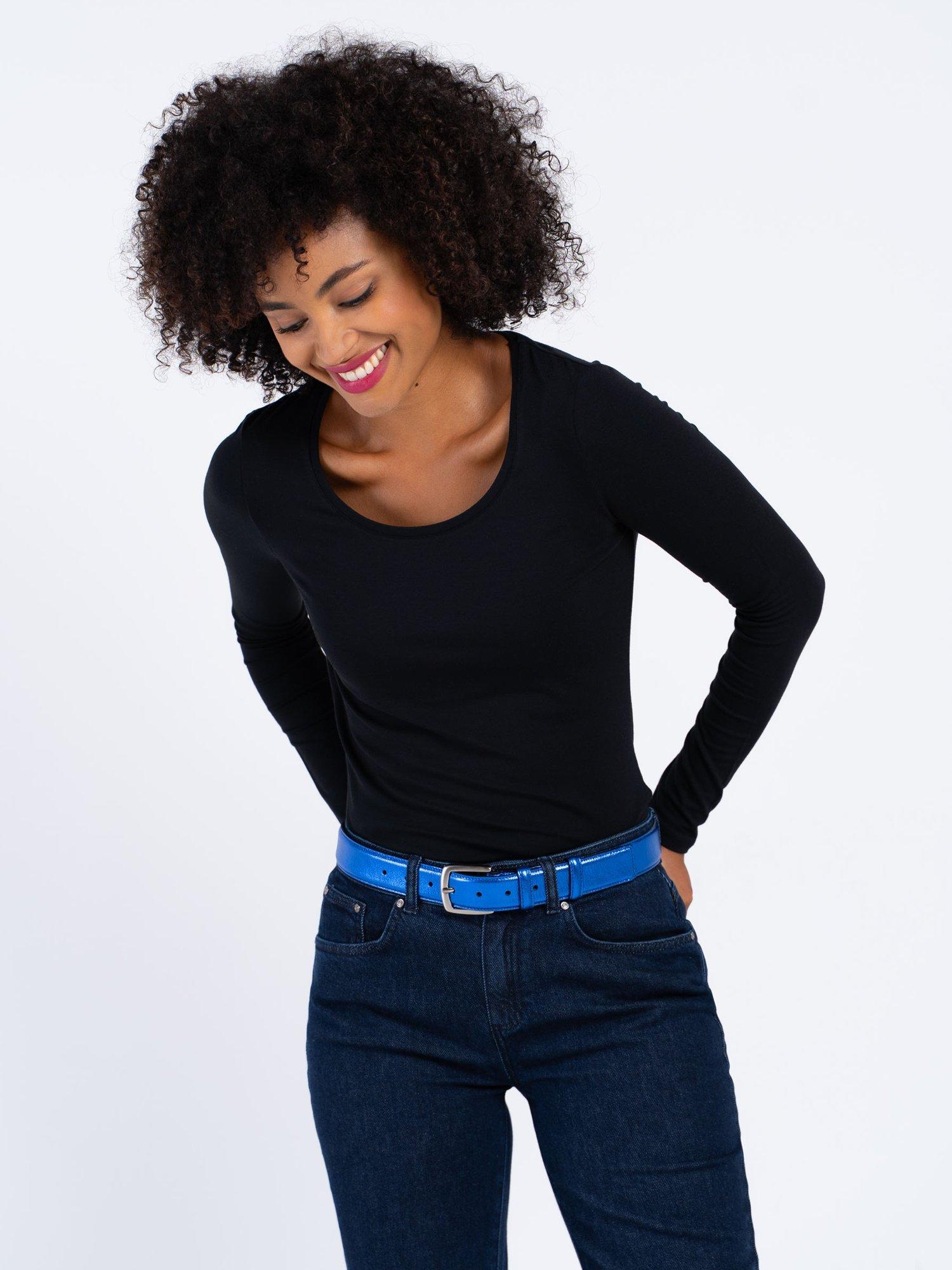Product image 2 of 5, which shows Celtic & Co. Smooth Scoop Neck Top, Black, 8