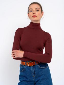 Celtic & Co. Roll Neck Long Sleeve Top, Deep Chestnut, Deep Chestnut