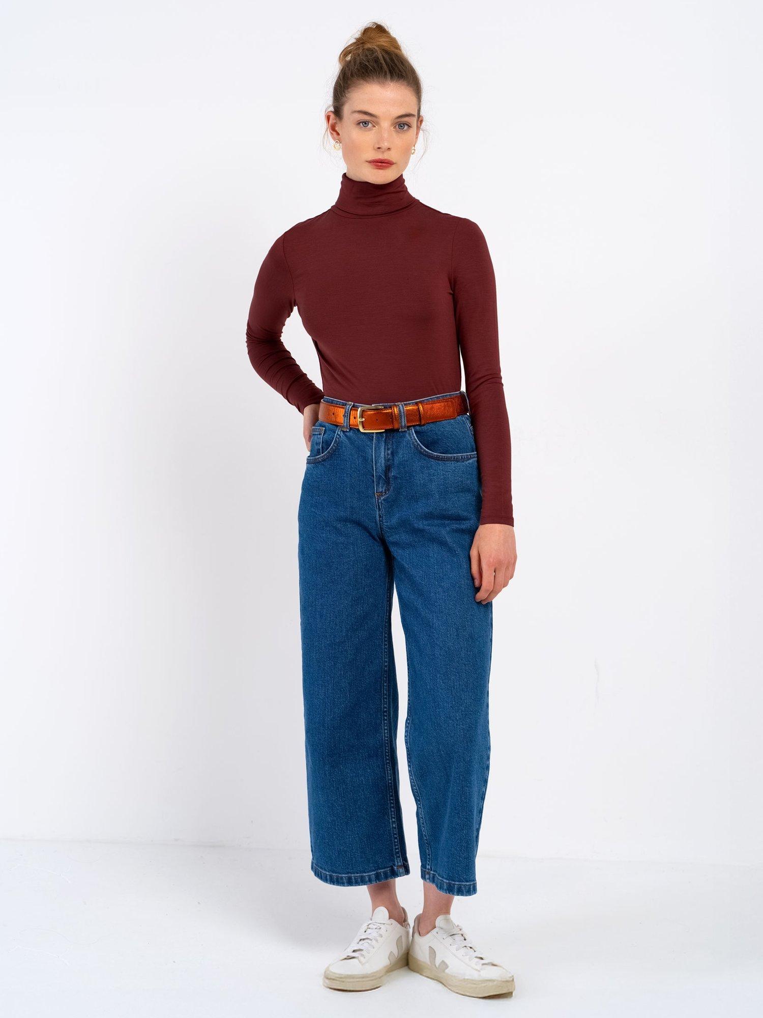 Product image 2 of 4, which shows Celtic & Co. Roll Neck Long Sleeve Top, Deep Chestnut, 8