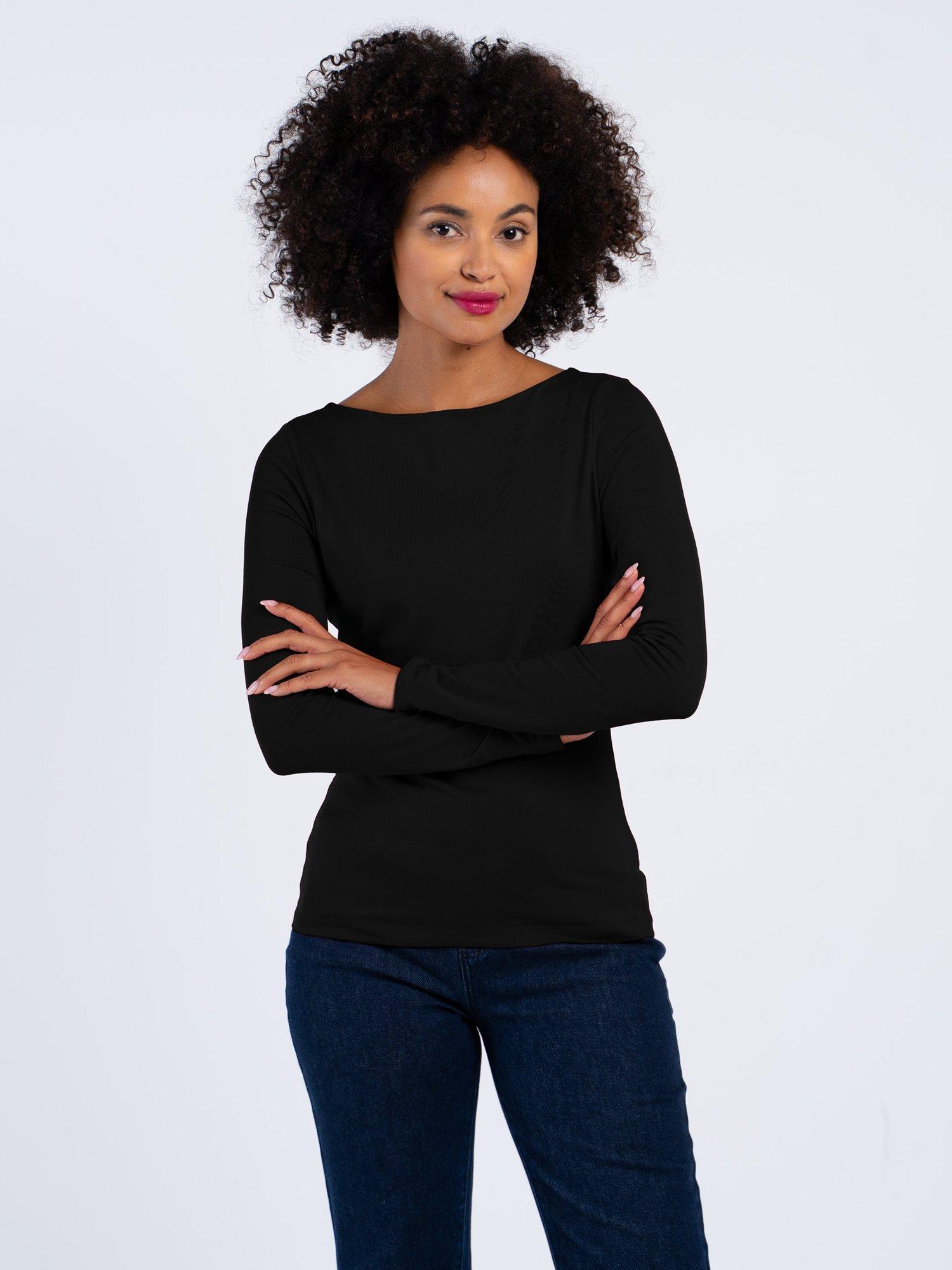 Product image 1 of 4, which shows Celtic & Co. Darcey Slash Neck Long Sleeve Top, Black, 8