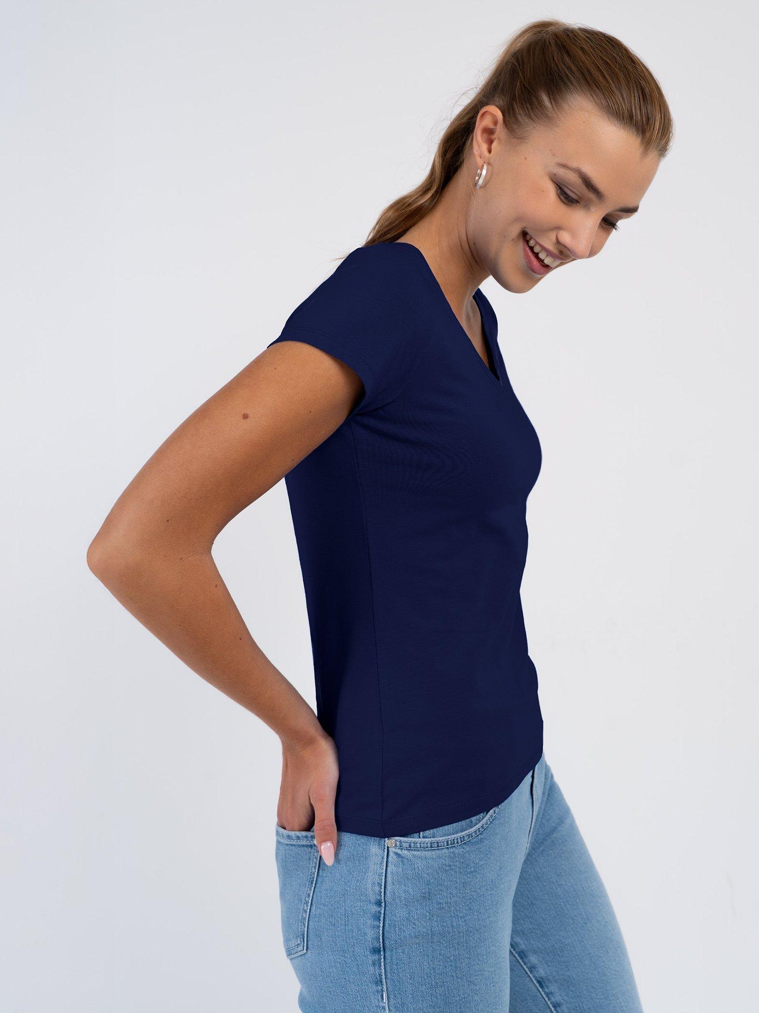 Product image 2 of 4, which shows Celtic & Co. V-Neck Cap Sleeve T-Shirt, Navy, 8