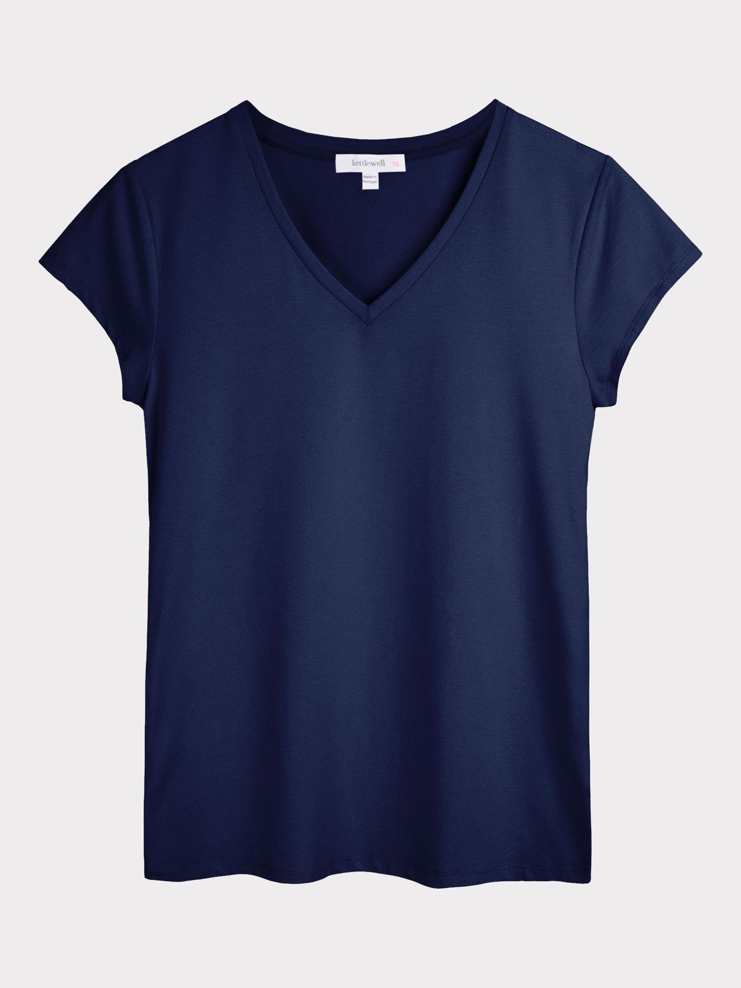 Product image 4 of 4, which shows Celtic & Co. V-Neck Cap Sleeve T-Shirt, Navy, 8
