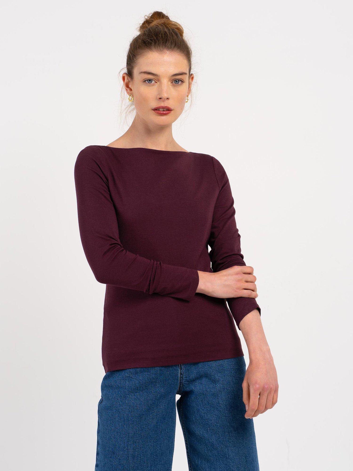 Product image 1 of 4, which shows Celtic & Co. Darcey Slash Neck Long Sleeve Top, Java, 8