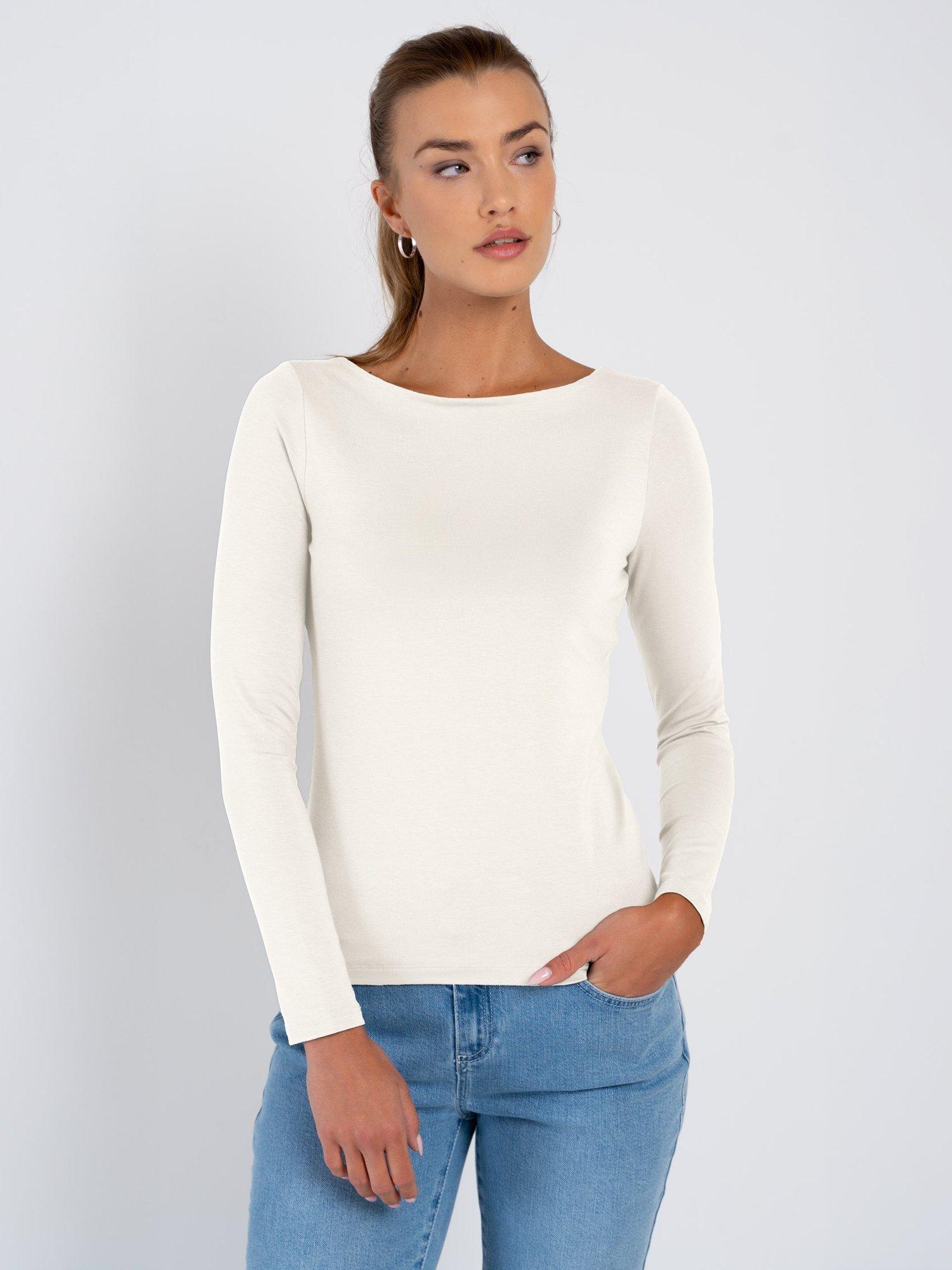 Product image 1 of 5, which shows Celtic & Co. Darcey Slash Neck Long Sleeve Top, Soft White, 8