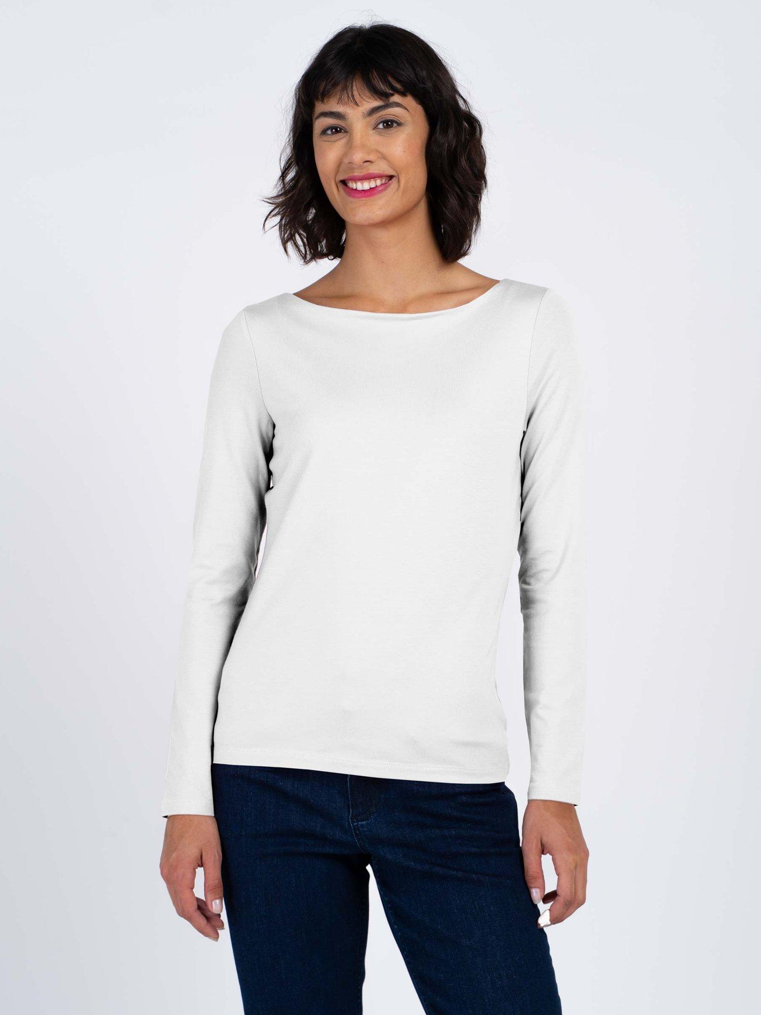 Product image 1 of 4, which shows Celtic & Co. Darcey Slash Neck Long Sleeve Top, White, 8