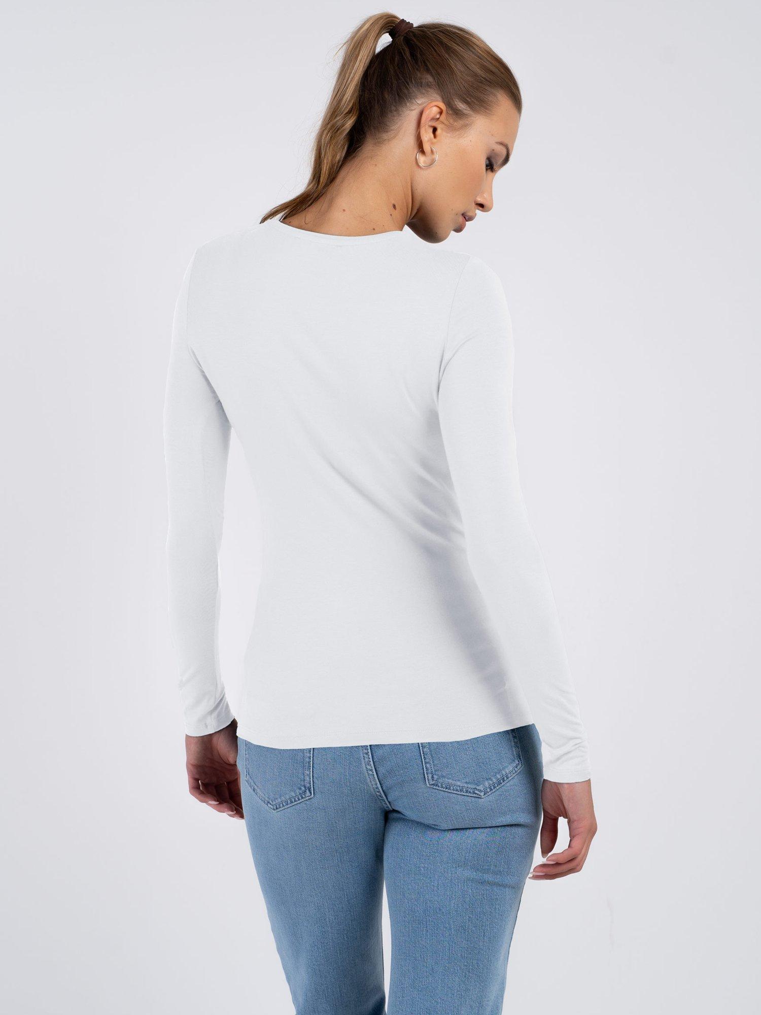 Product image 3 of 4, which shows Celtic & Co. Silky Crew Neck Long Sleeve Top, Chalk White, 8