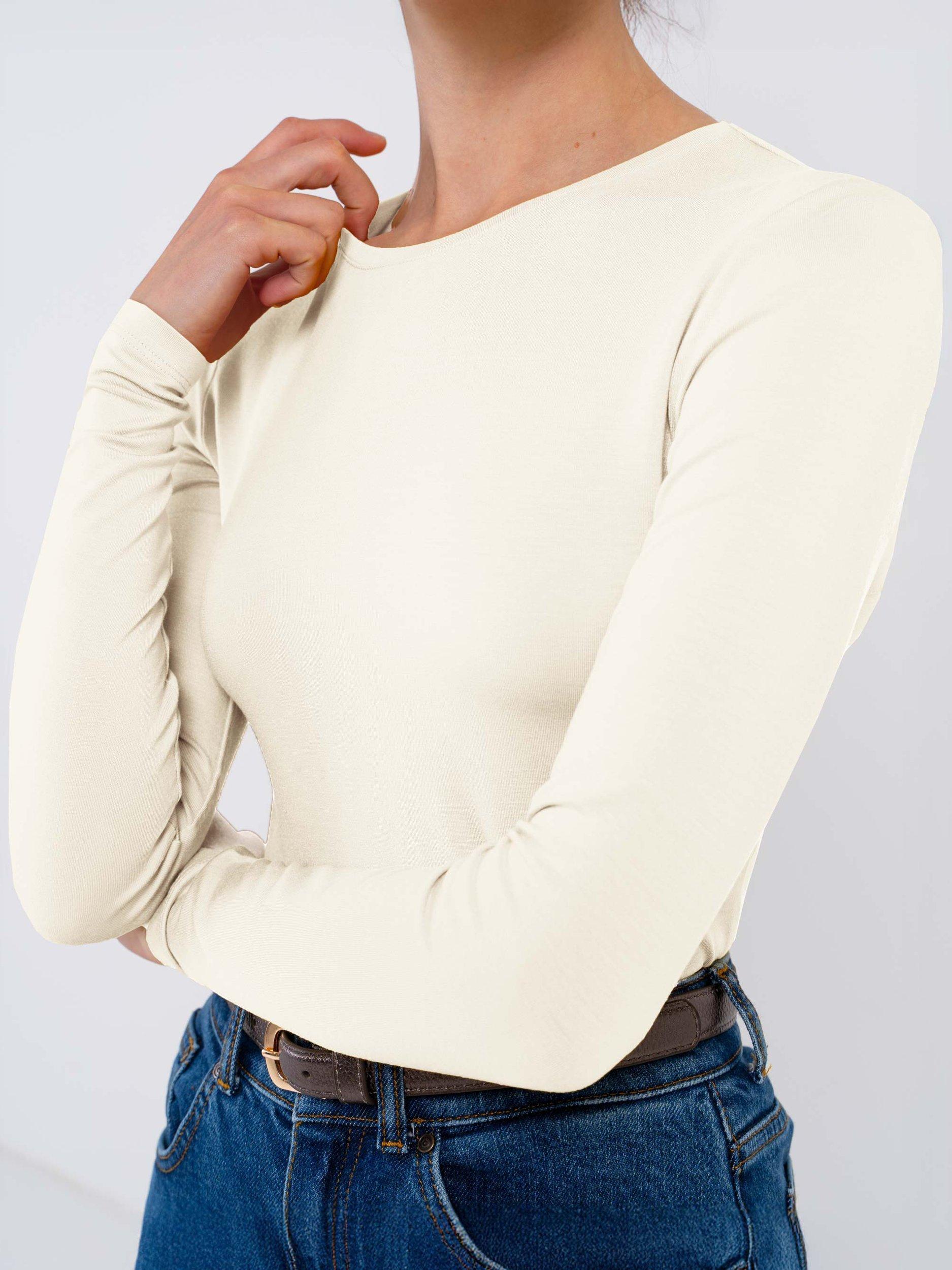 Product image 2 of 3, which shows Celtic & Co. Silky Crew Neck Long Sleeve Top, Ivory, 8