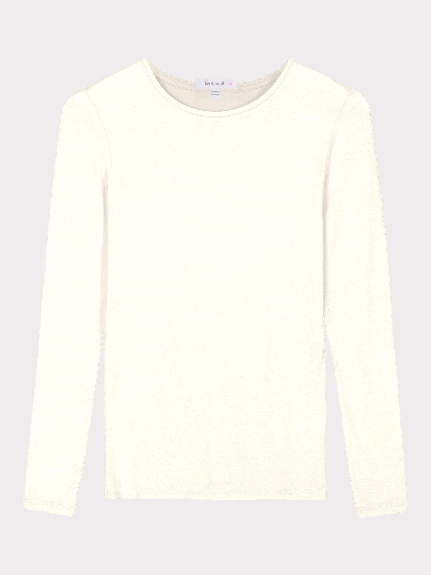 Product image 3 of 3, which shows Celtic & Co. Silky Crew Neck Long Sleeve Top, Ivory, 8