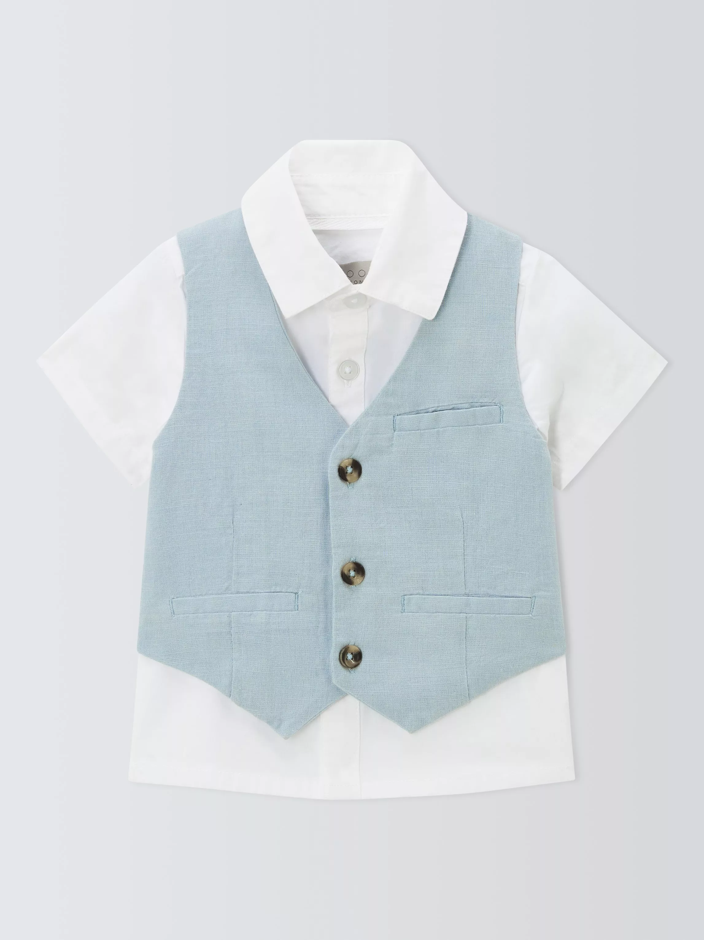 John Lewis Heirloom Collection Baby Waistcoat & Short Sleeve Shirt Set, Celestial Blue