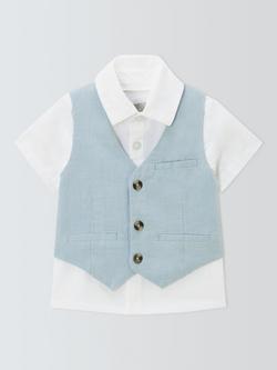 John Lewis Heirloom Collection Baby Waistcoat & Short Sleeve Shirt Set, Celestial Blue, Celestial Blue