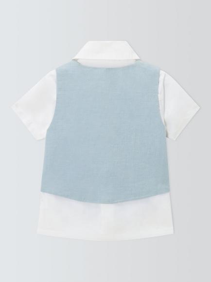 John Lewis Heirloom Collection Baby Waistcoat & Short Sleeve Shirt Set, Celestial Blue - view 2, Celestial Blue