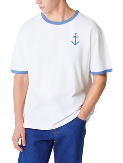 La Paz Cotton Regular Fit Short Sleeve Contrast Tipped T-Shirt, Off White/Indigo, Off White/Indigo