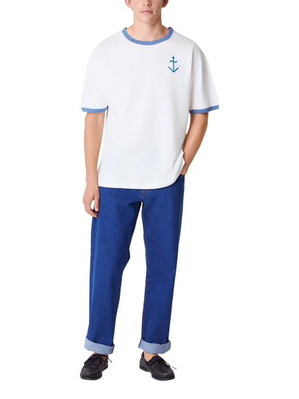La Paz Cotton Regular Fit Short Sleeve Contrast Tipped T-Shirt, Off White/Indigo - view 2, Off White/Indigo